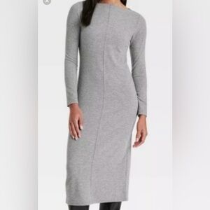 A New Day Gray Long Sleeve Knit Midi Shift Dress